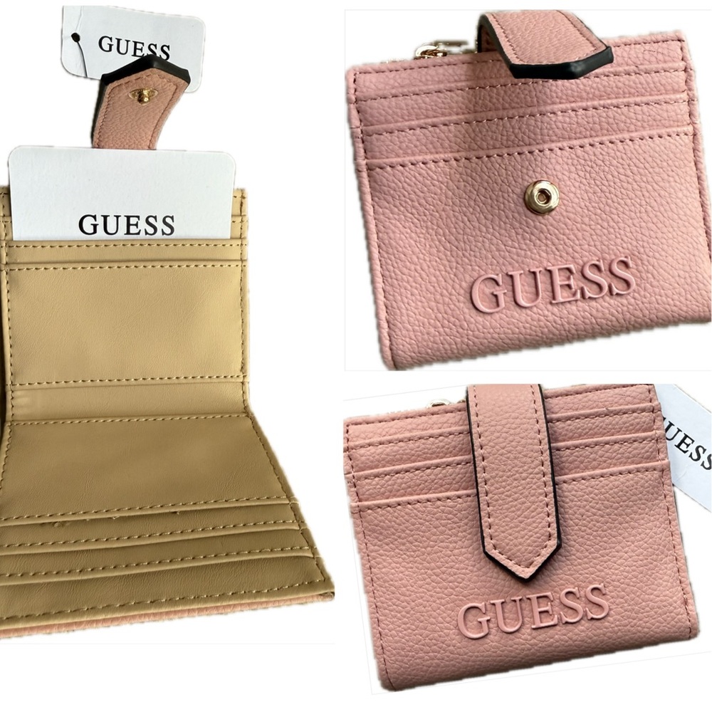 NWT GUESS Pink Pebbled Leather Compact Wallet – Cardholder & Coin Zip